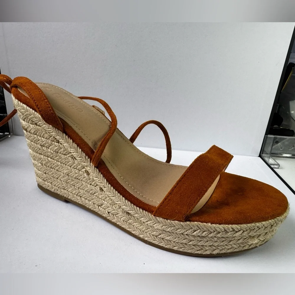 Espadrille Lace-Up Wedge Sandals Brown Suede Strappy Platform Size 9.5